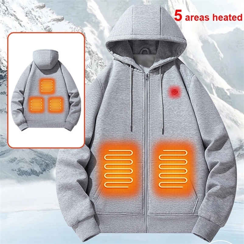 USB heated hoodie mens winter electric heating hoodie jacket with zipper hoodie infrared 5 heating zone jacket black gray 241216