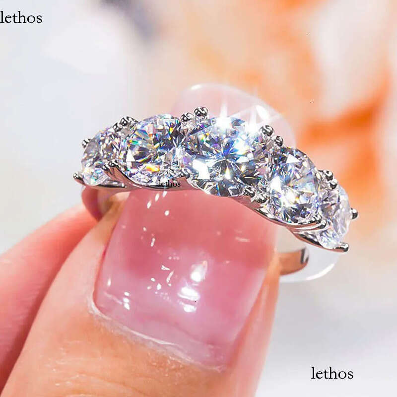 5 Stones 3.6cttw Full Moissanite Rings for Women S Sterling Sier Row Ring Plate Sparkling Dia Wedding Bands Jewelry 36