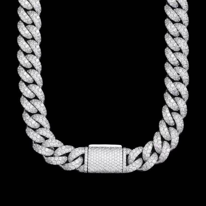JWY Customized Trend Jewelry Hip Hop Men Necklace White Gold Iced Out Cuban Link Brass CZ Gold Chain
