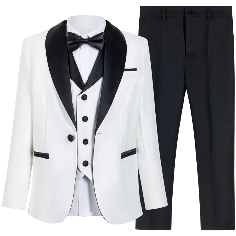 Formal Boys Slim Fit Suit For Piano Performance Contest Classic White 4 Pieces Blazer Vest Pants Bow Tie Wedding Birthday Party 250219