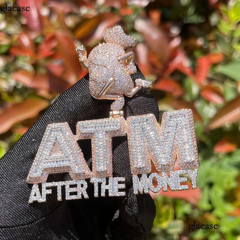 Hip Hop Running ATM Pendant Necklace 5A Zircon Gold Plating Women Mens Jewelry Gifi