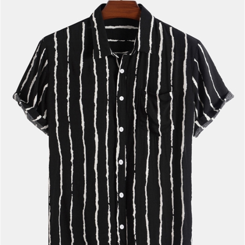 Men's Casual Shirts Men Clothing Summer New Striped Short-sleeved Shirt Casual All-match Lapel Men's Shirt 230505