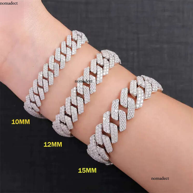 Mossanite Hip Hop Jewelry 8mm-15mm Sterling Sier Pass Dia Tester VVS Moissanite Iced Out Cuban Link Bracelet for Mens 40
