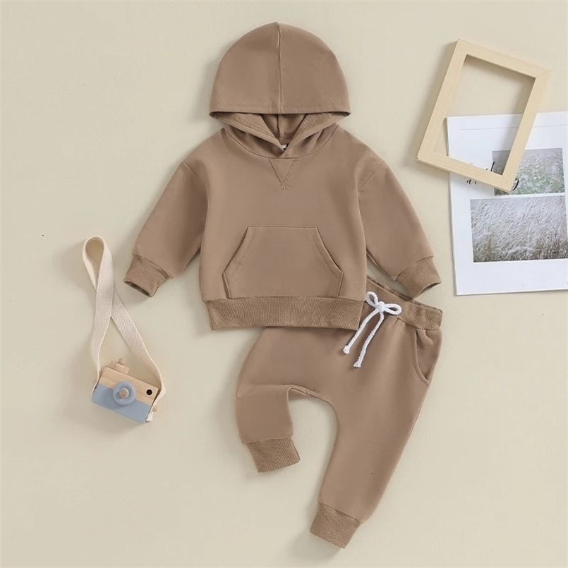 Toddler Baby Boy Girl Outfit Solid Color Long Sleeve Hoodie Sweatshirt Sweatpants Set 2Pcs Fall Winter Clothes 241106