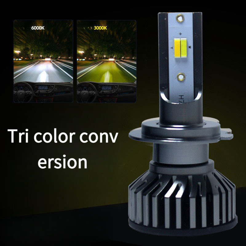Tri color conversion car LED headlight bulb super bright H7H1H11 9005 H4 dual light three light car bulb