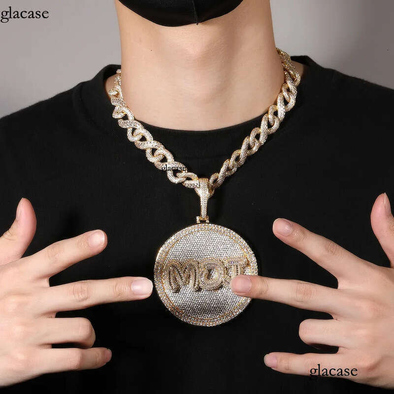 Hip Hop A-Z Letters Large Disc Pendant Necklace Full Zircons Mens Jewelry Gift