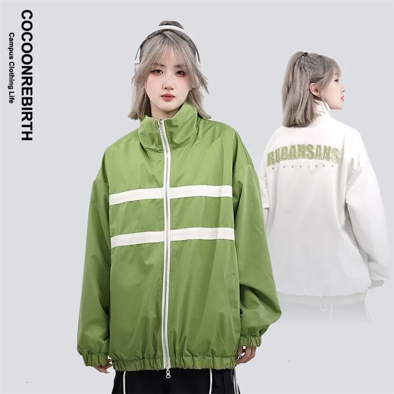 Men's Jackets Vintage Double-sided Wear Oversized Men Women Jackets Y2k Patchwork etter Print Windbreak Harajuku Fashion Casual Track Jackets 231