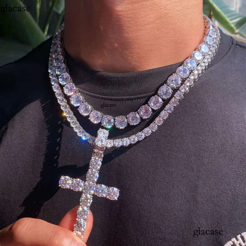 6/8mm sterg sier tennis big cross necklace moissanite pendants and chain for men