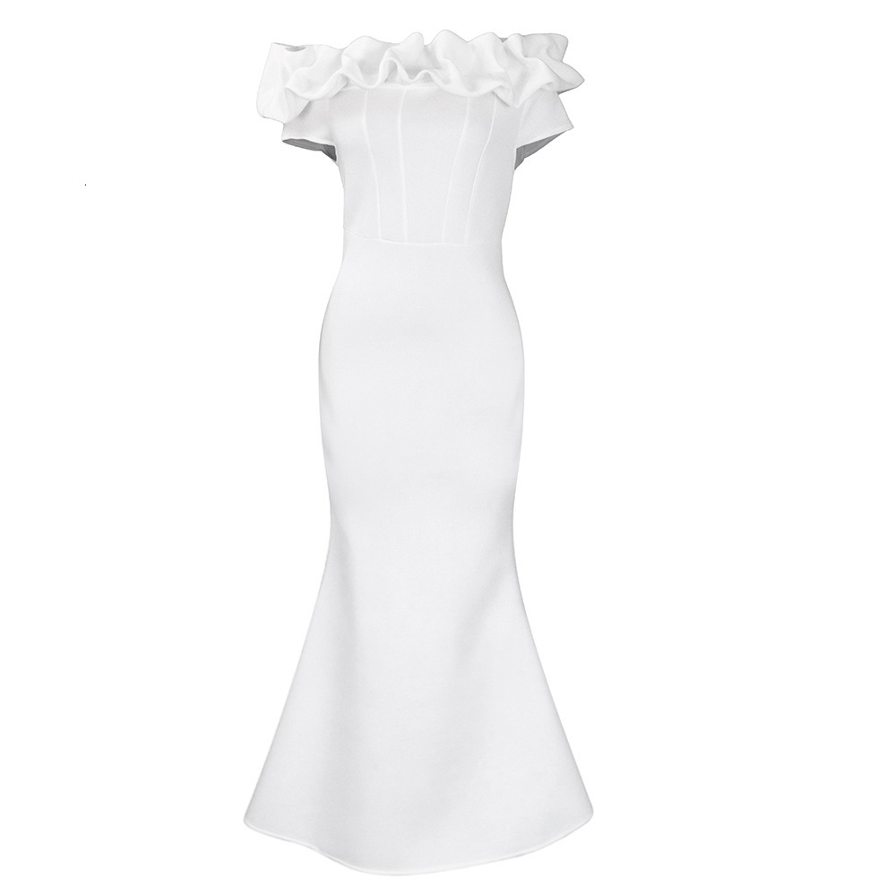 D3192 Women's Fashion 2023 New Solid Color Mermaid with Ruffled Hem Slim Fit Evening Gown Long Dress