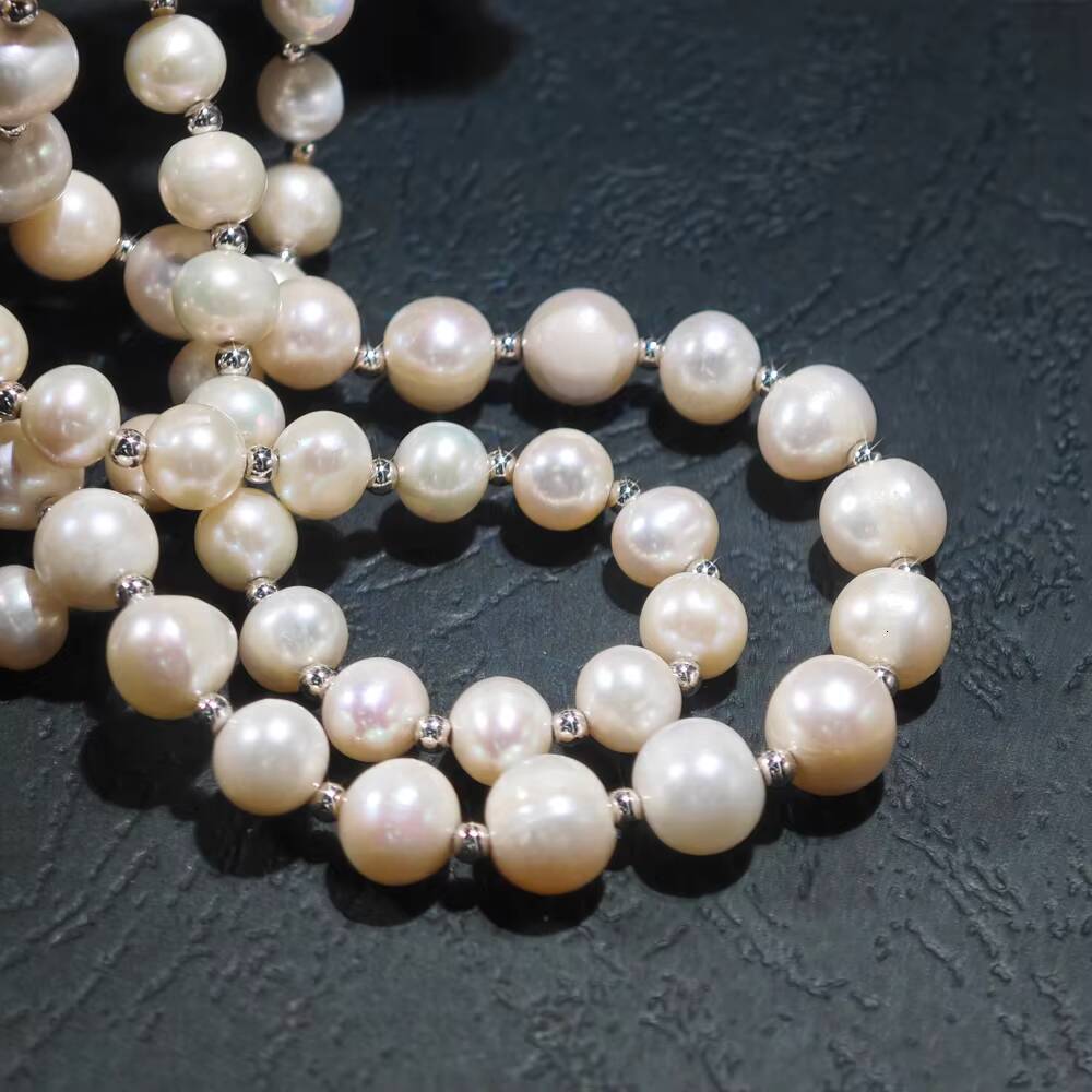 Luxury High Quality 79mm 5A Natural Freshwater Pearl 3 Rows Pearl Necklace for Women Bride Party Banquet Wedding Silver Jewelry