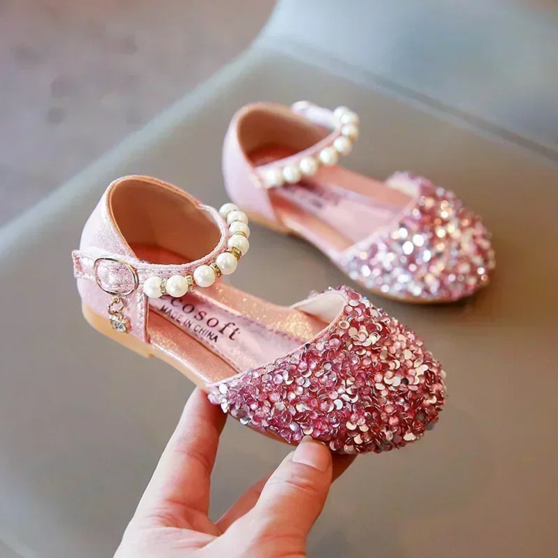 Summer Autumn Girls Leather Shoes Fashion Sequins Baby Girl Sandals Kids Princess Shoes Size 21-35 241219