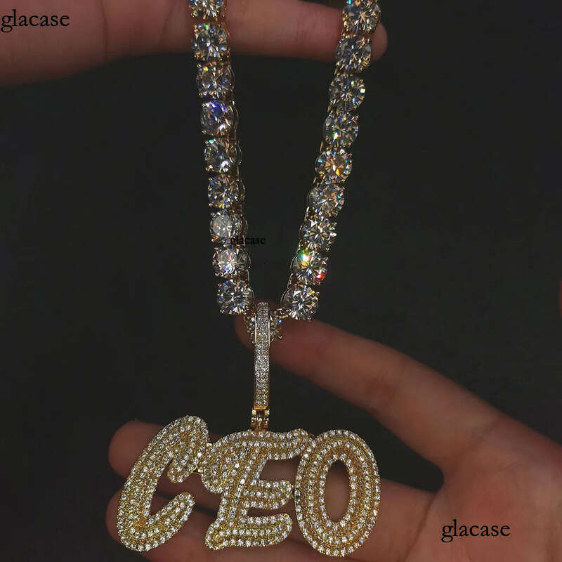 Custom Letters Name Pendant Necklace Charm Bling Iced Out Zircon Real Gold Plated For Men Women Jewelry