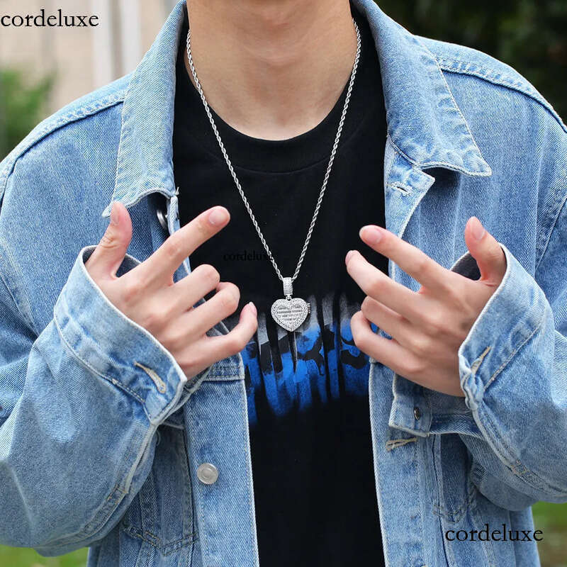 Custom Picture Necklaces Fashion Gold Plated Iced Out Lockets Heart Pendant Necklace Mens Hip Hop Jewelry 37