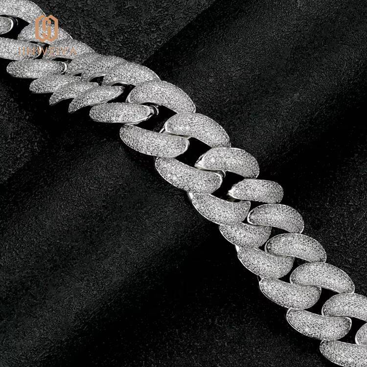 JWY Hiphop 20mm Cuban Link Chain Ice Out Gold Plated Brass Chain with Moissanite for Men for Anniversaries