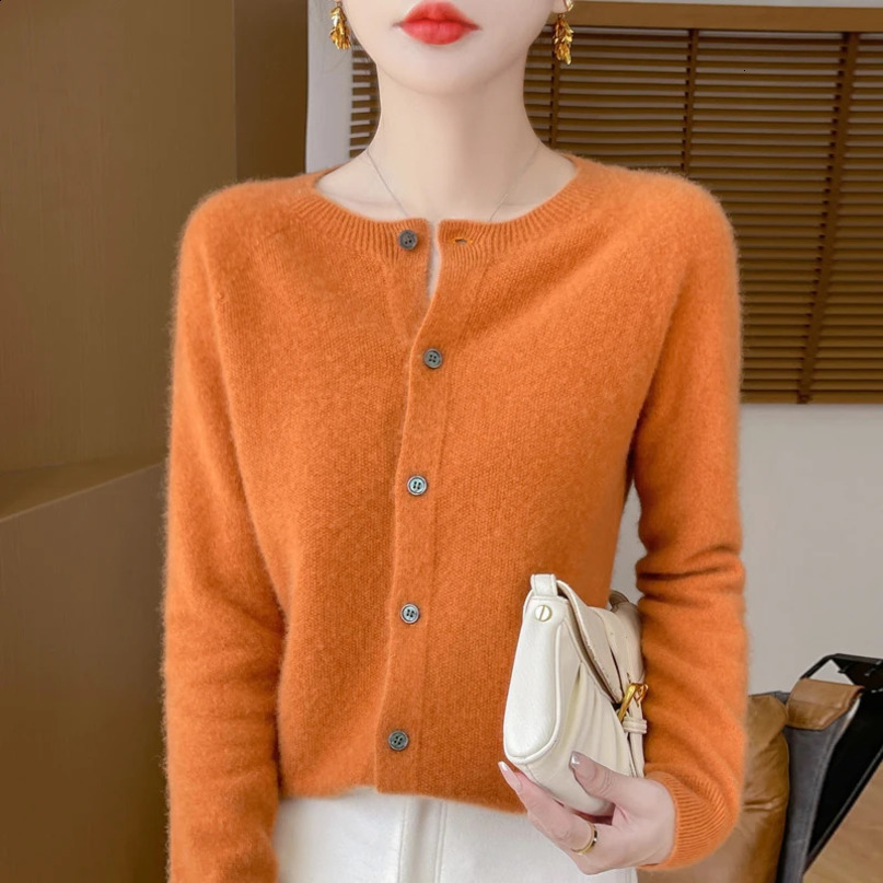 100% American slave wool cardigan cashmere sweater in autumn and winter womens Oneck warm fashion knit coat 240730