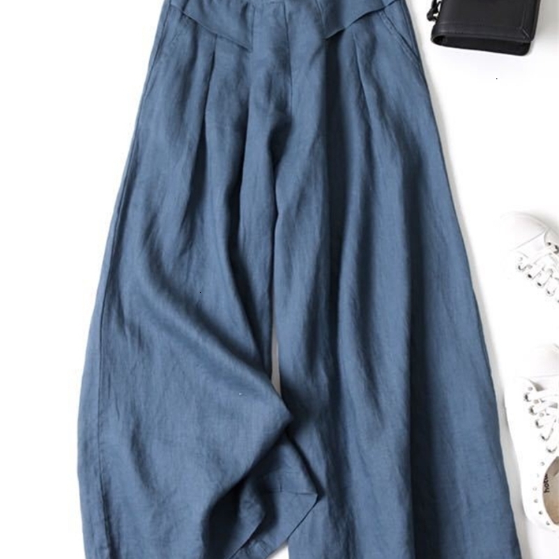 Women's Pants Capris Spring Summer Women's Cotton Linen Wide Leg Pants Loose Elastic High Waist Thin Ladies Skirt Pants Capris Flared Trouse