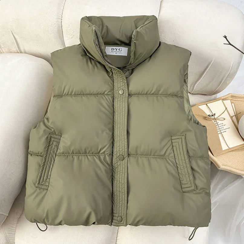 autumn and winter Korean loose cotton vest womens short sleeved collarless jacket fashion 240910