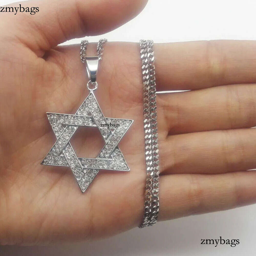 cuban Moissanite pendant necklace pass GRA certified Rhinestone Star of David Pendant Necklace Hip Hop Jewelry sier