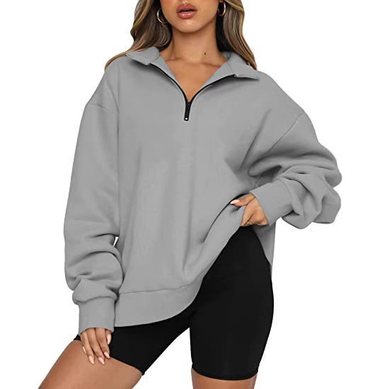 Winter Women's New Fleece Lined Loose Solid Color Pocketless Sweatshirt