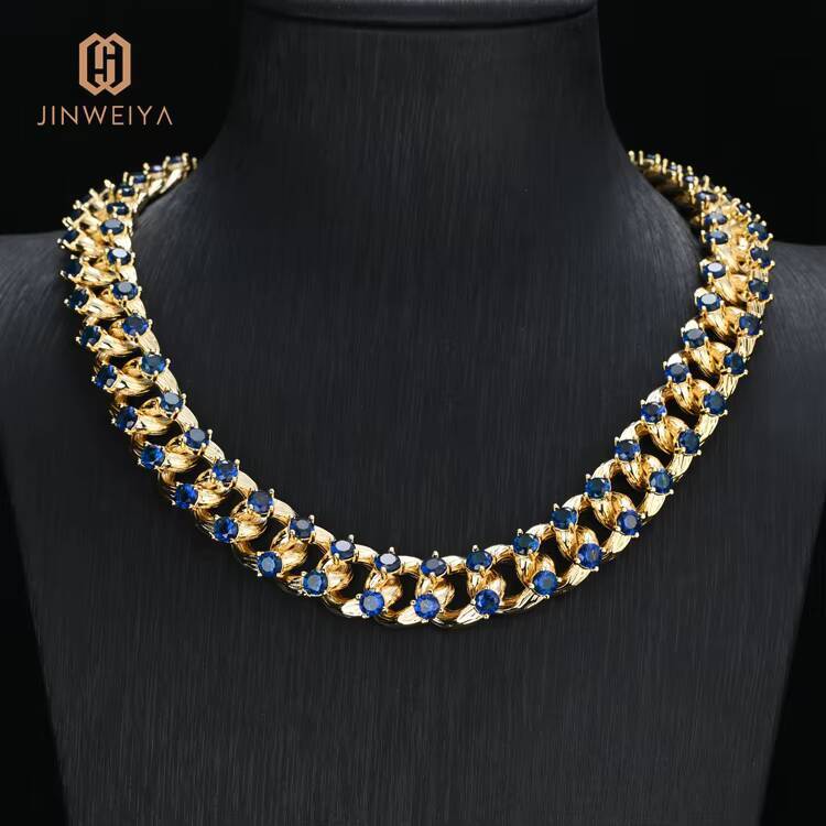 JWY 925 Sterling Silver D Color VVS1 Round White Moissanite Hip Hop Tennis Necklace Rhodium Plated Link Chain for Wedding or Gift