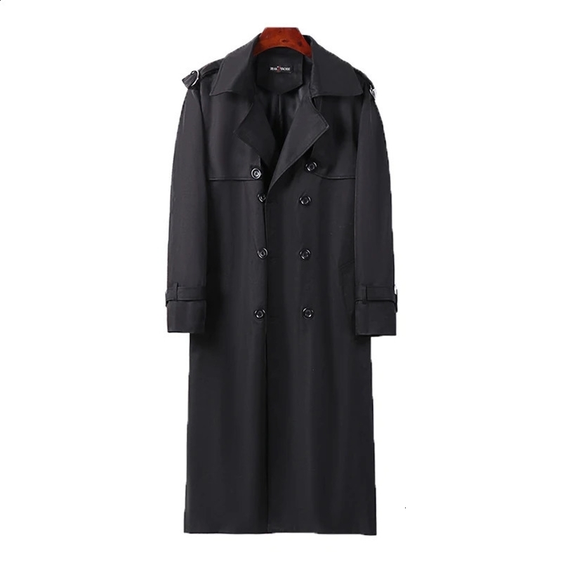 Mens Trench British style coat autumn and winter windproof machine extra long solid mens knee coat business and leisure streetwear 9XL 241203