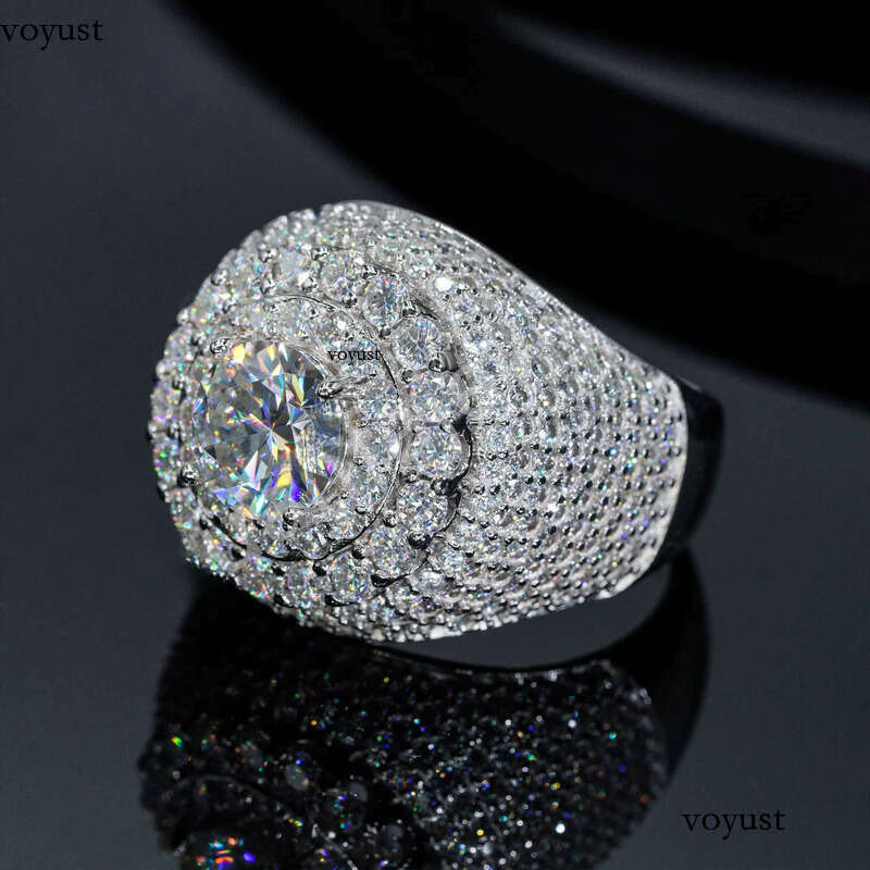 Fashion Fine Jewelry 2 ct Central Cluster Real Gold Plated Sier Rings Men Iced Out VVS Moissanite Ring