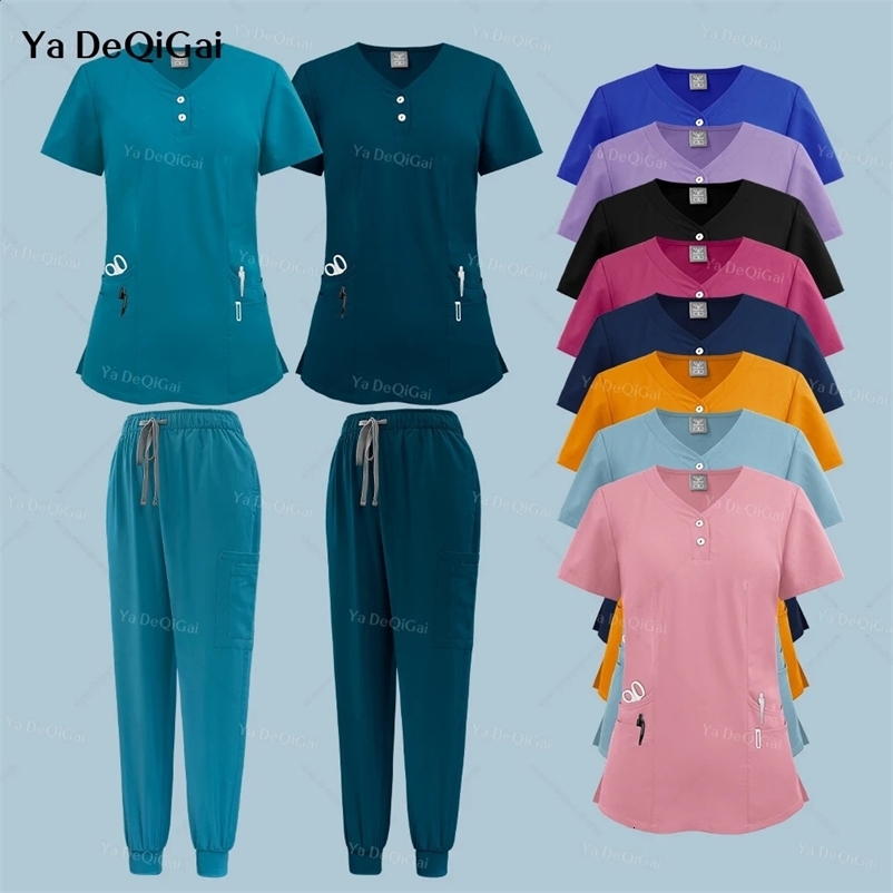 Multicolor Work Clothes Nursing Surgery Workwear Scrubs Set Pocket Top Jogger Pants Nurse Uniforms Pet Shop Doctor Suits 240716