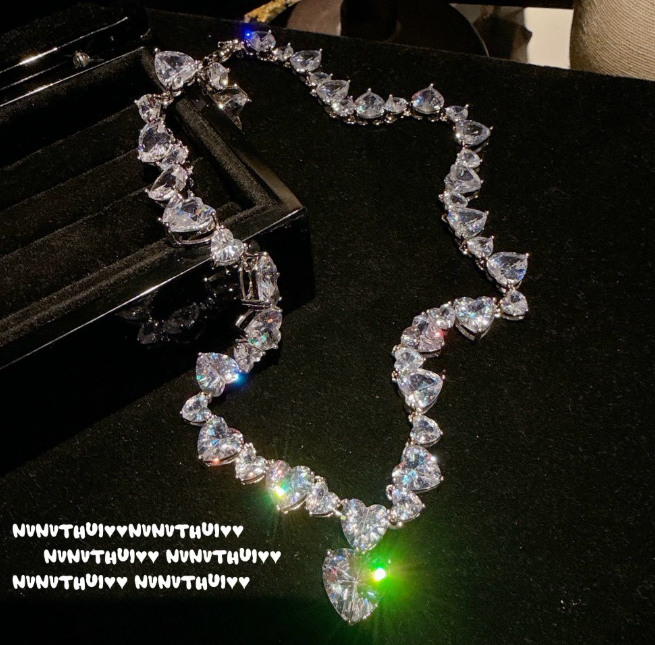 Trendy Heart Simulated Diamond CZ Necklace White Gold Filled Party Wedding Chain for Women Men Gemstones Jewelry Gift 250728