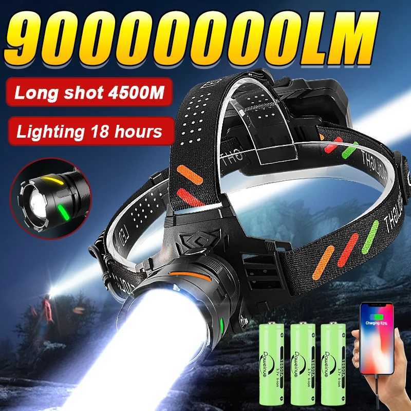 90000000LM Most Powerful LED Headlamp Ultra Bright 4500M Head Flashlight Rechargeable Head Torch Fishing Hunting Headlight 18650 J250925