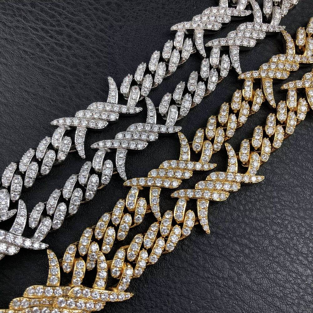 12MM Iced Buckle Cuban Link Cubic Chains in Yellow Gold and White Gold