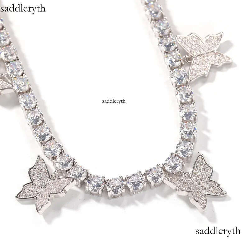 Fashion Butterfly Tennis Chain Necklace Mens Womens HIP HOP Jewelry Gold Sier Pink Iced Out Dia Chains Necklaces 12 7f 93