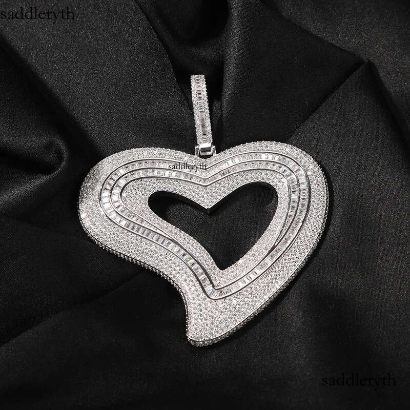 Iced Out Heart Necklace Rose Gold Sier Plated Big Pendant Mens Hip Hop Necklaces Jewelry 5f 60 7a