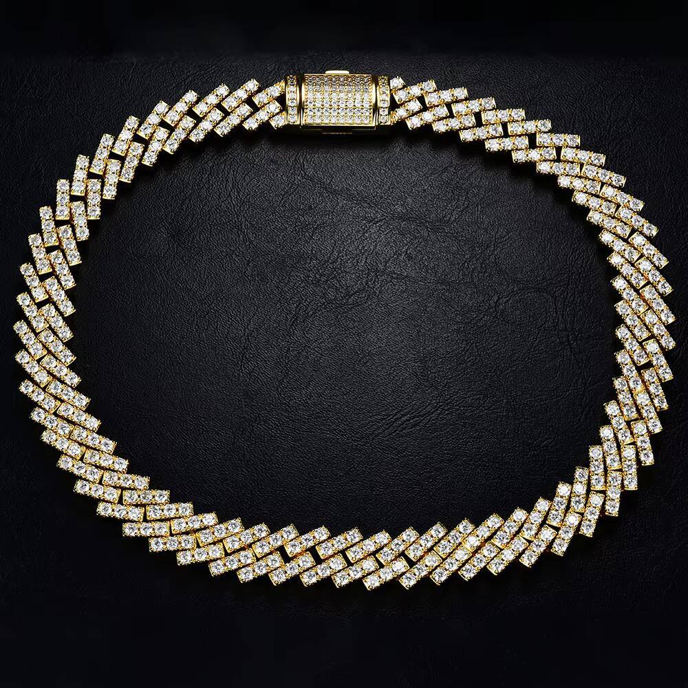 Customized Trendized 15mm Diamond Cuban Link Hip Hop Necklace 925 Silver Iced Out VVS Moissanite Bling with Rhodium Plating