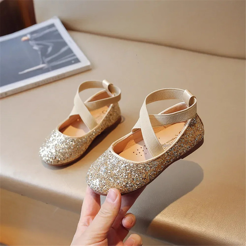 Spring Autumn Girl Shoes Korean Version Little Girl Princess Shoes Students Dance Shoes Crystal Fashion Bean Shoes 241219