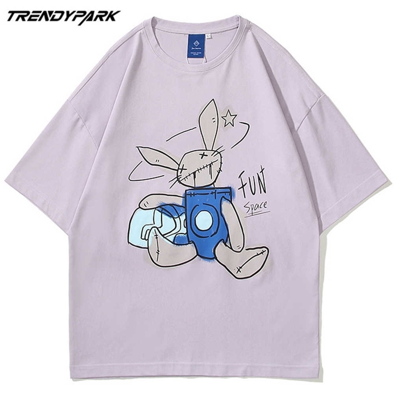 Men's Tshirt Cartoon Rabbit Print Summer Short Sleeve Hip Hop Oversized Cotton Casual Harajuku Streetwear Top Tshirts Clothing 210601