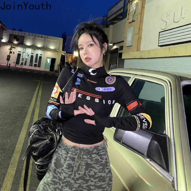 Shirts for Women Long Sleeve Print Tshirts Crop Tops Turtleneck Fashion Tunic Tees Harajuku Y2k T Shirt 240729