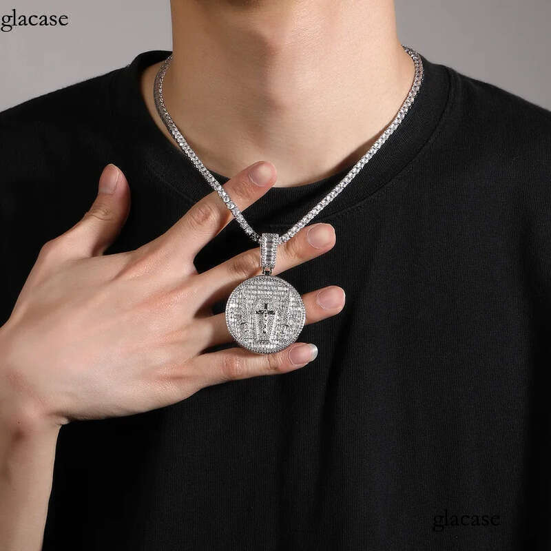 Hip Hop Jesus Cross Pattern Pendants Necklace TopBling White 5A Zircon Religious Jewelry