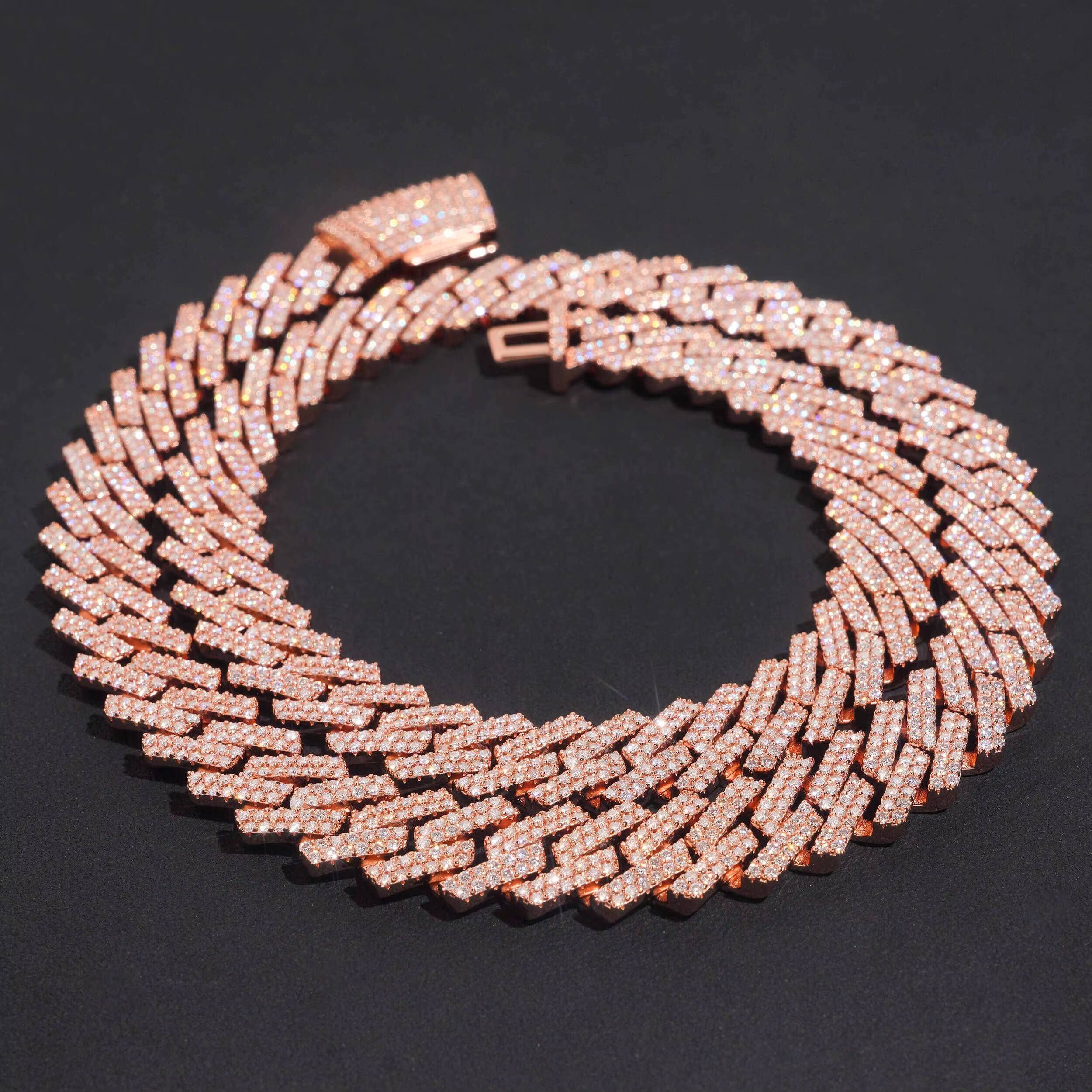 Rose Gold Plated 13MM Cuban Link Necklace VVS Moissanite Diamond Hip Hop Jewelry Necklace