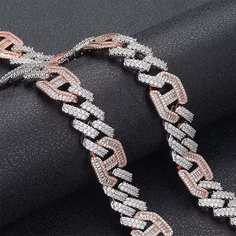 Iced Out Cuban Link Chain for Men Hip Hop Pig Nose Necklace Bracelet TwoTone Miami Cuban Coffee Bean Chain Necklace for Women