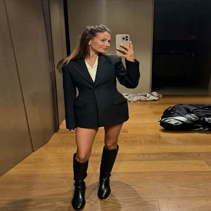 Suit jacket womens waist V-neck single chest solid color jacket womens pocket jacket top 250415