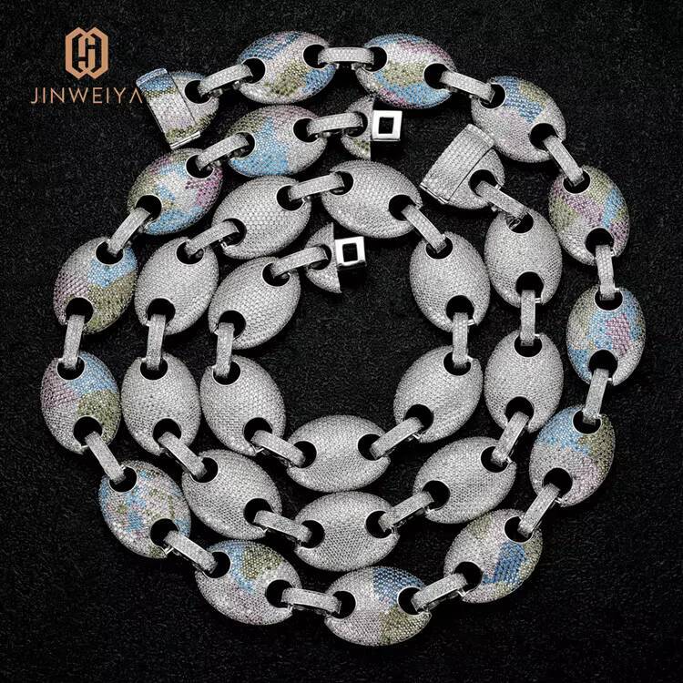 Customized Trendized 20mm Sparkling Luxury Hip Hop Jewelry Multicolor Pig Nose Necklace Miami Iced Out Moissanite Cuban Chain Link