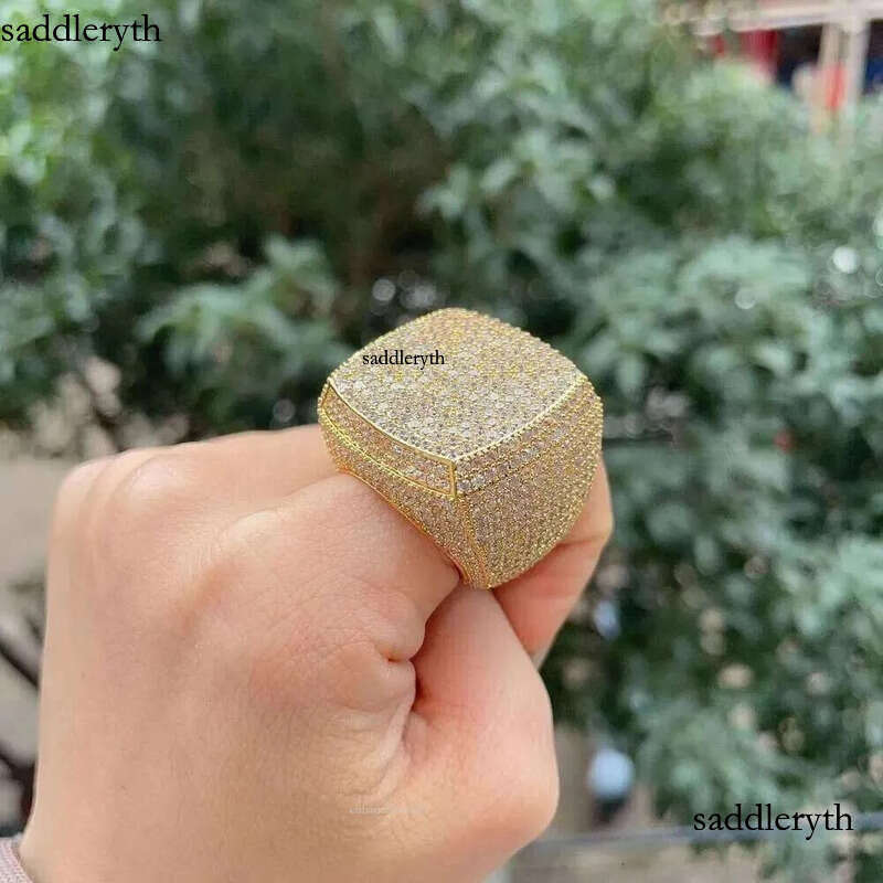 2024 Iced Out Jewelry Vvs Moissanite Men Hip Hop Real Gold Hiphop Gemstone Rings Zf Round m Champion Ring 78