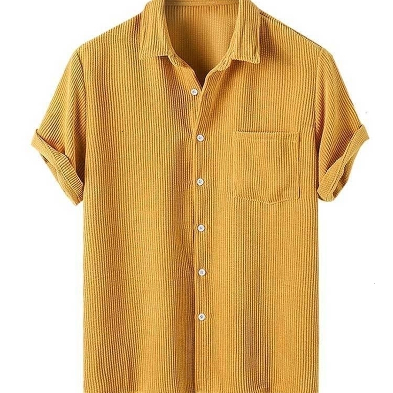 Men's Casual Shirts Men's Shirt Corduroy Short Sleeve Blouses Casual Solid Streetwear Shirts Summer Ribbed Plain Button Y2K Tops Z4982896 23