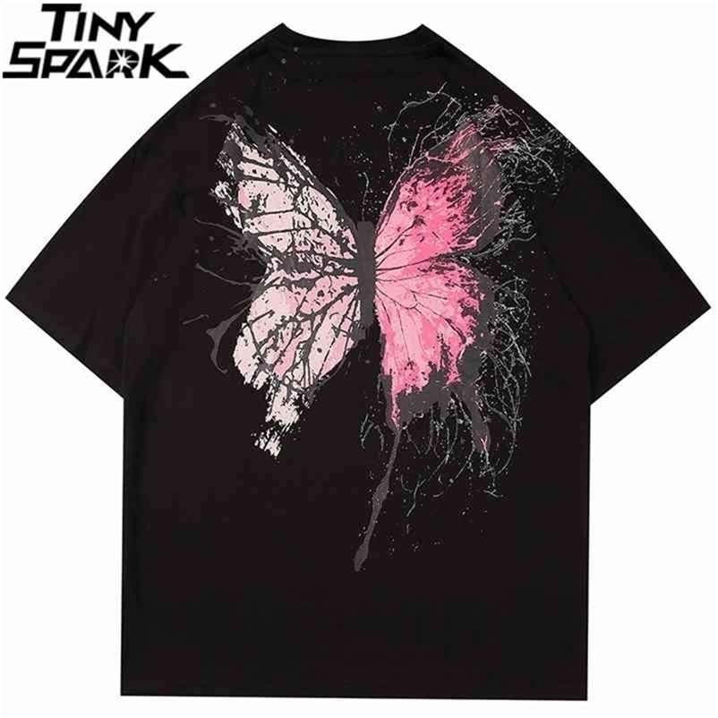 Men T Shirt Hip Hop Summer Streetwear Print Cracked Butterfly Tshirt Harajuku Short Sleeve T-Shirt Cotton Tops Tees Hipster 210329