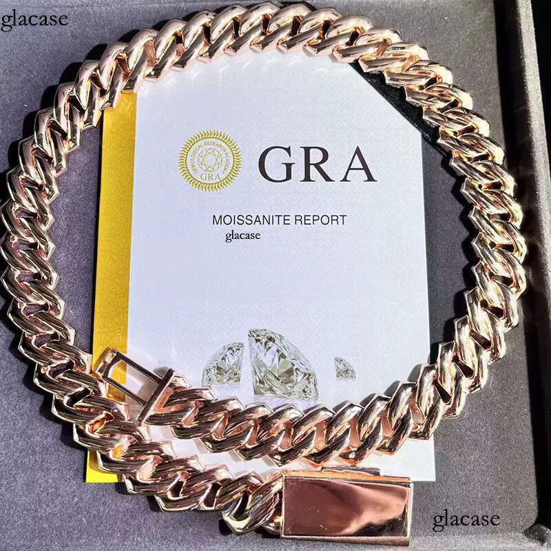 High-End Sier Moissanite Iced Cuban k Chain 18mm Rose Gold Plated VVS Pass Dia Tester Necklace for Gift