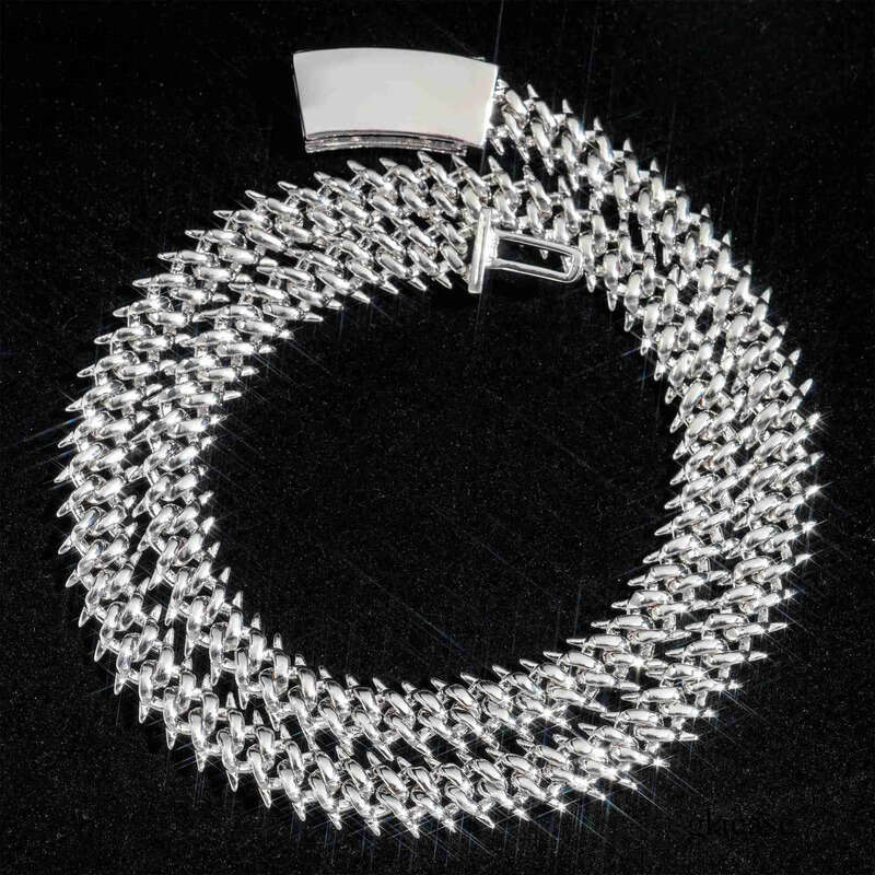 China supplier wholesale price 10mm spiked cuban link 14k gold plated VVS moissanite chain 33