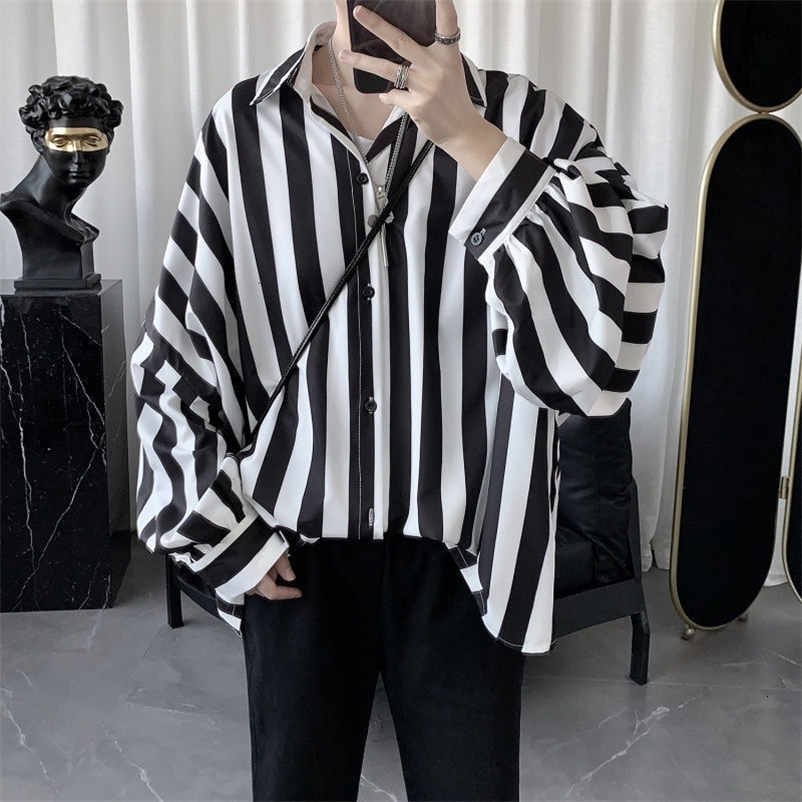 Men's Casual Shirts Fashion Lapel Spliced Button Korean Striped Shirt Men's Clothing Autumn New Loose Casual Tops Long Sleeve All-match Shir