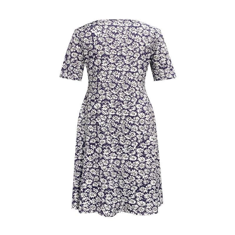 Women's Autumn New Floral Printed Midi Dress Milk Silk Casual Versatile Half - Sleeve Dress-YL25258