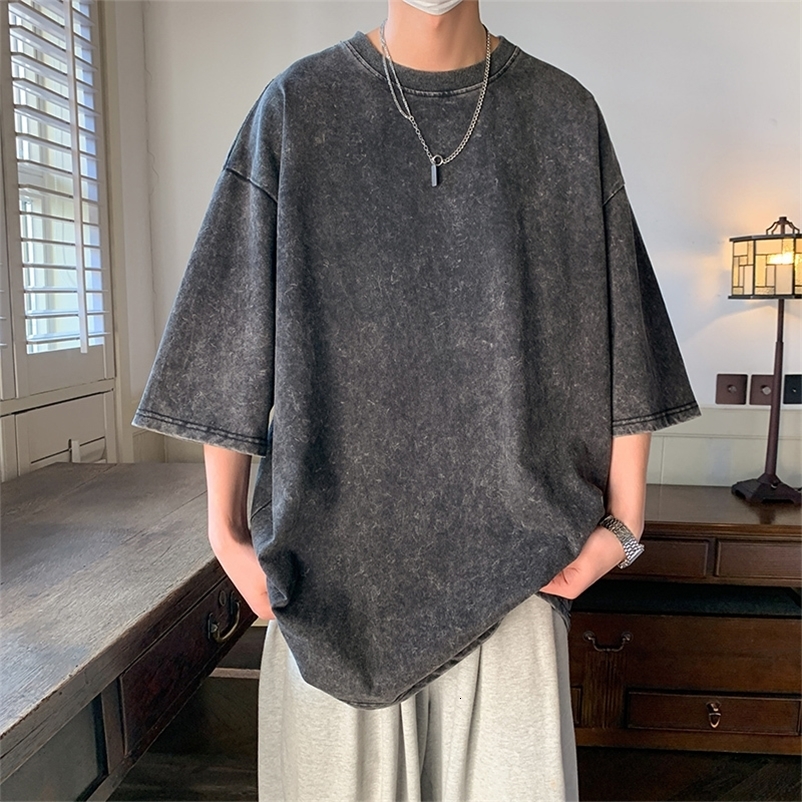 Men's T-Shirts Hip Hop Streetwear Men 100% Cotton T-shirts Harajuku Oversized Washed T-shirt Unisex Summer Retro Short Sleeve Tees 230426