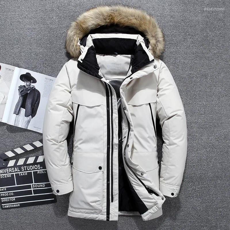 Men's Down Degrees Top Quality White Duck Jacket Men Thick Winter Big Fur Collar Warm Parka Waterproof Windproof
